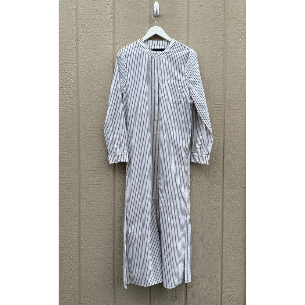Jenni Kayne Medium Shirt Dress Coastal Stripe Cotton Blend Band Collar